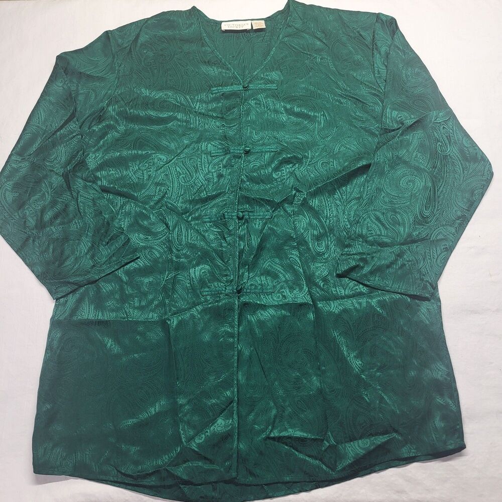 VTG Victoria's Secret LG Gold Label 100% Silk 90s Y2K Sleep Shirt Green Asian